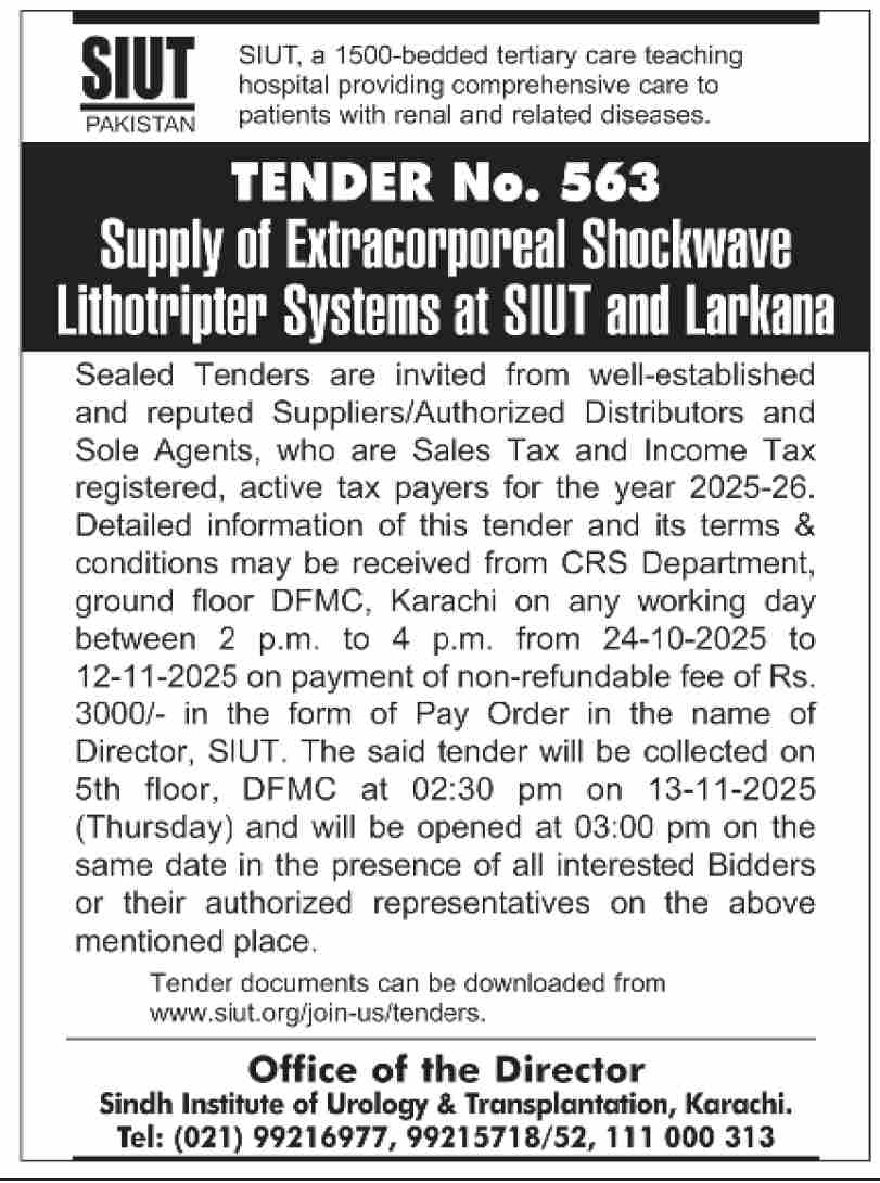 SIUT Karachi Tender Notice 1
